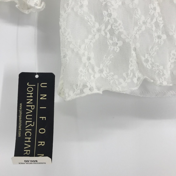 NEW Med 3/4 Sleeve Lace Sequence Off-White V neck Crochet - Picture 4 of 8